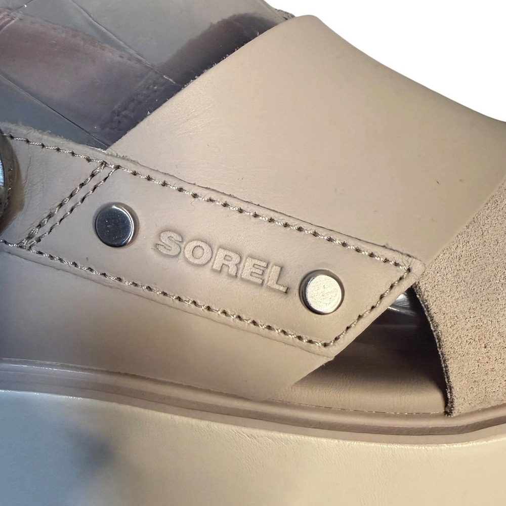 Sorel Beige Cameron Flatform Sandal Leather Suede Women's Size 7 - Picture 9 of 10